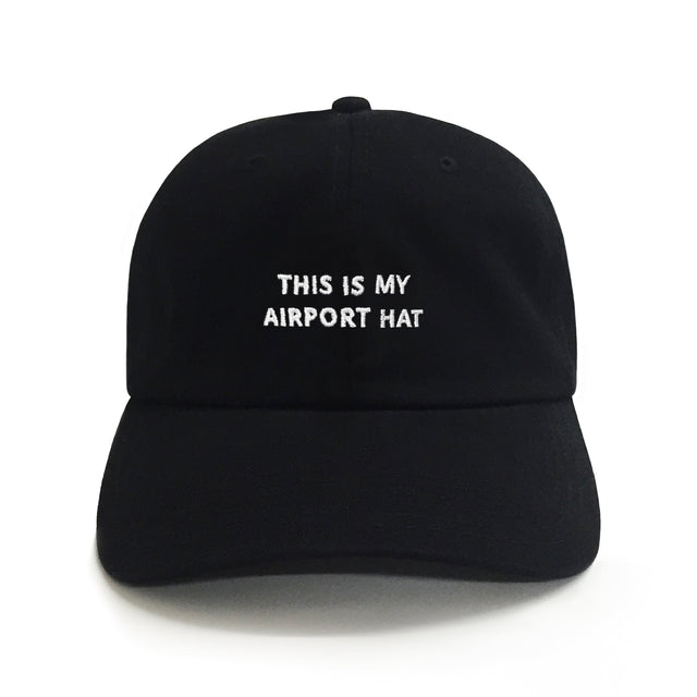 Airport Black 6-Panel Dad Hat – cotton dad hat with embroidered text, funny travel hat, comfortable gift for dads
