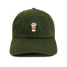 Coffee Dad Hat Olive Green – 6-panel cotton dad hat with embroidered coffee cup, adjustable strap, funny dad hat & coffee lover gift